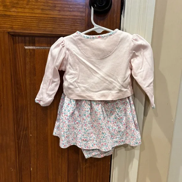 Carter's Pink and Blue Floral Baby Dress with Coordinating Sweater (Size: 6 mo) - Picture 2 of 10